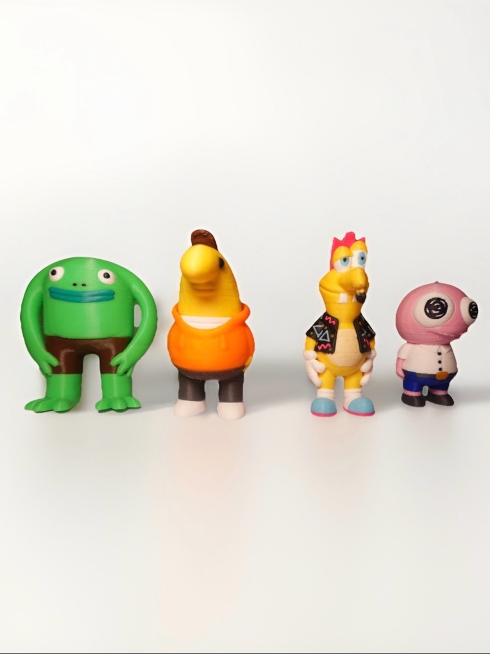 Set of 4 Kids smiling friends 2” inches 3d Figures - Green, Orange, Yellow, Pink